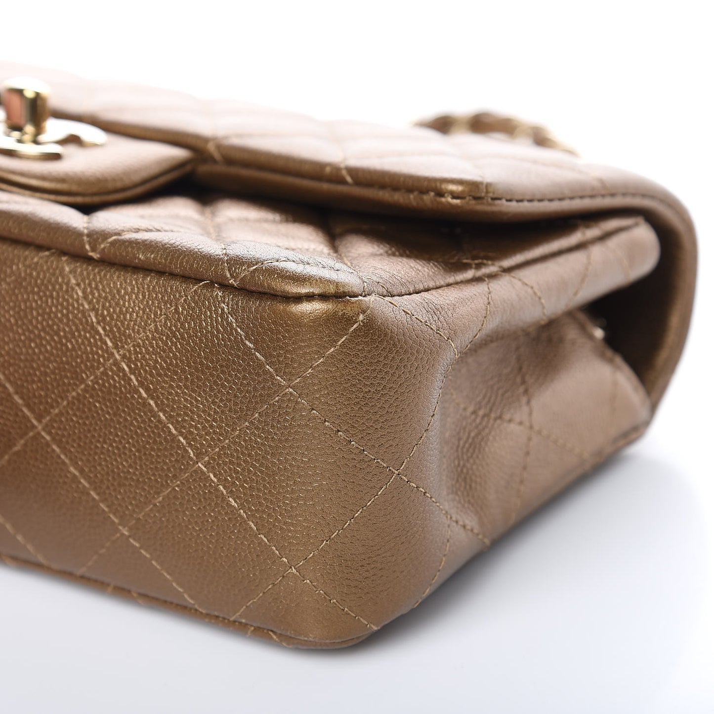 Metallic Caviar Quilted Mini Rectangular Flap Bronze