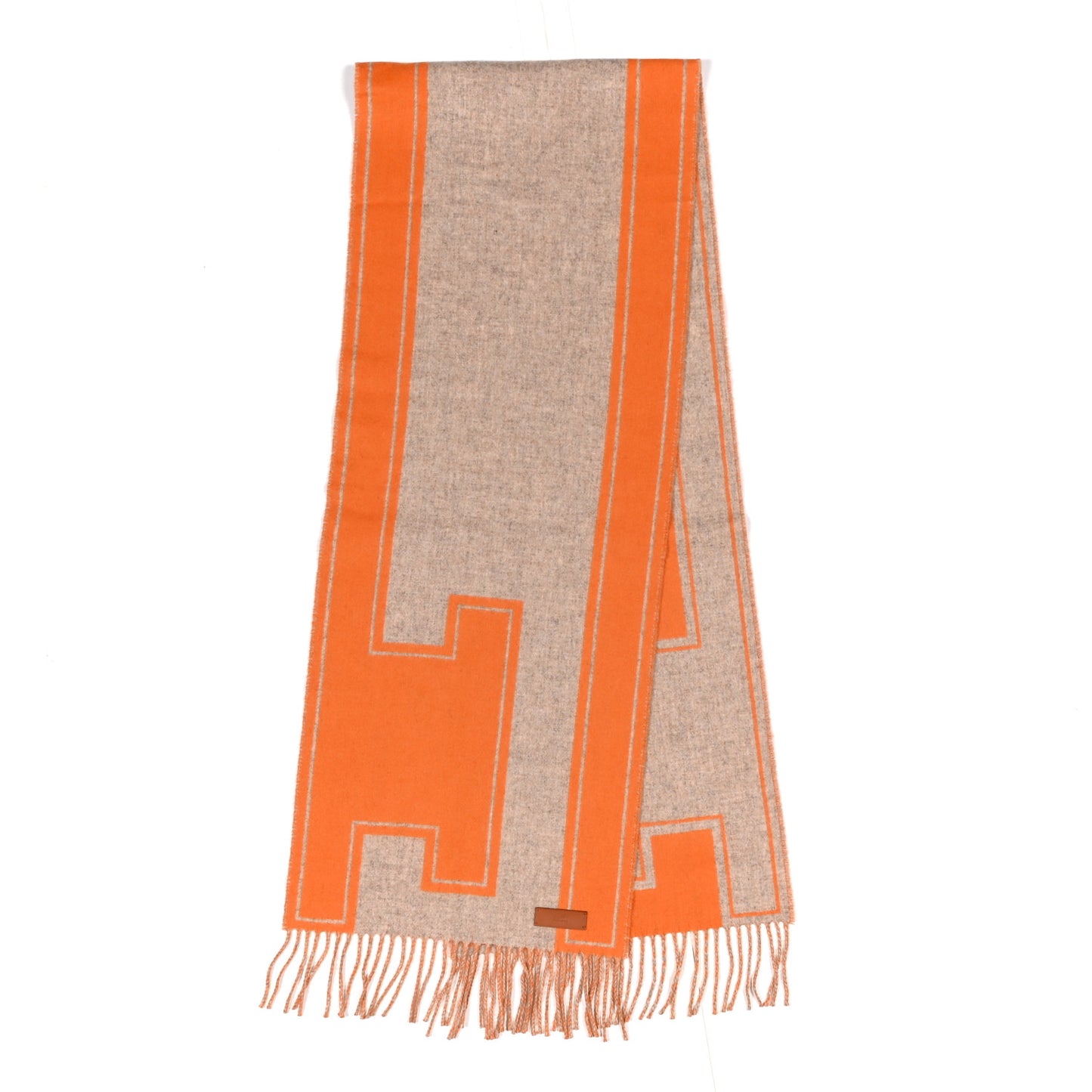 Cashmere Casaque Clefs de H Muffler Beige Chine Orange