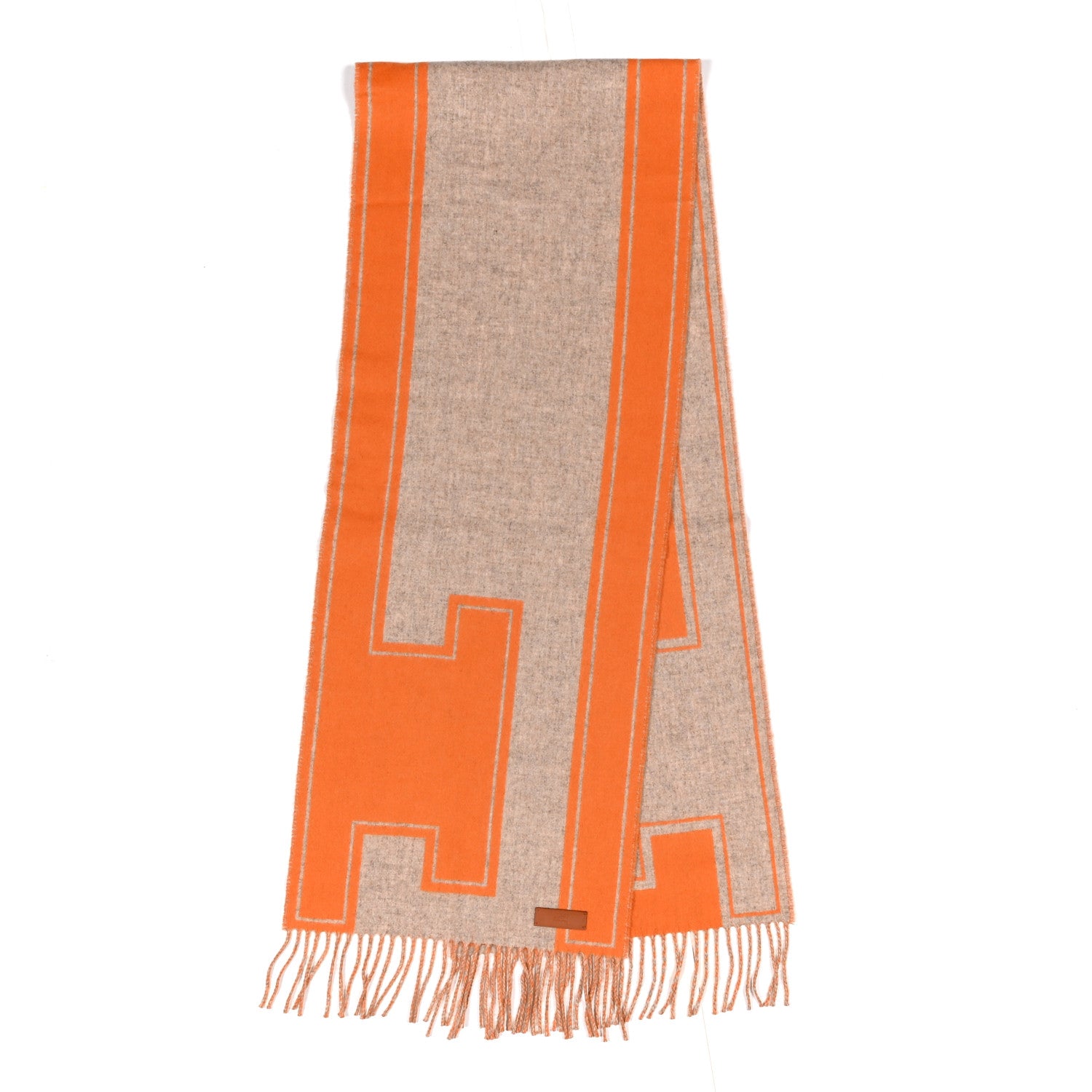 Hermes Cashmere Casaque Clefs de H Muffler Beige Chine Orange 2 of 4
