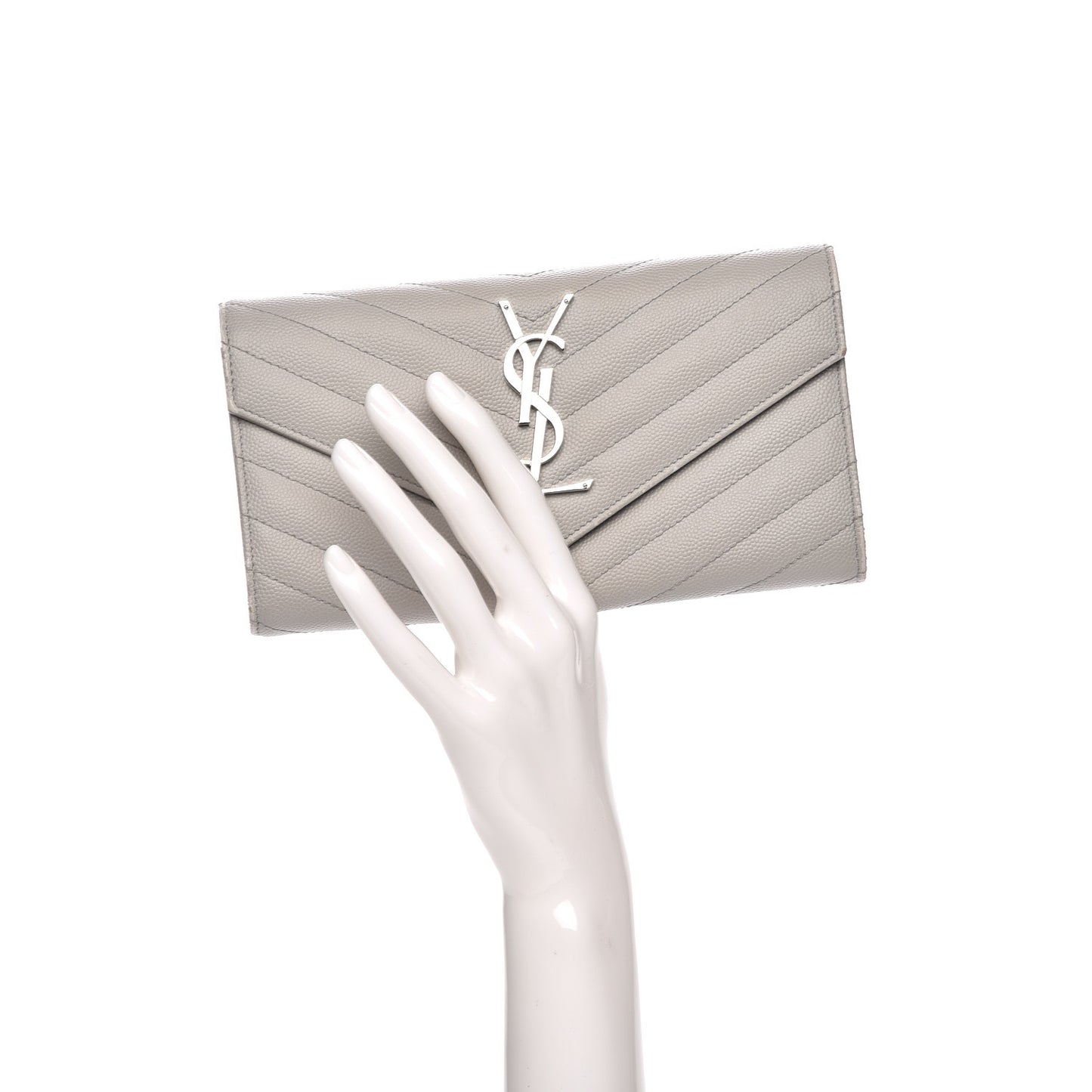 Grain De Poudre Matelasse Chevron Monogram Flap Wallet Light Grey