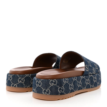 Gucci New Denim GG Monogram Angelina Platform 55mm Slide Sandals 42 Blue Tea 4 of 8