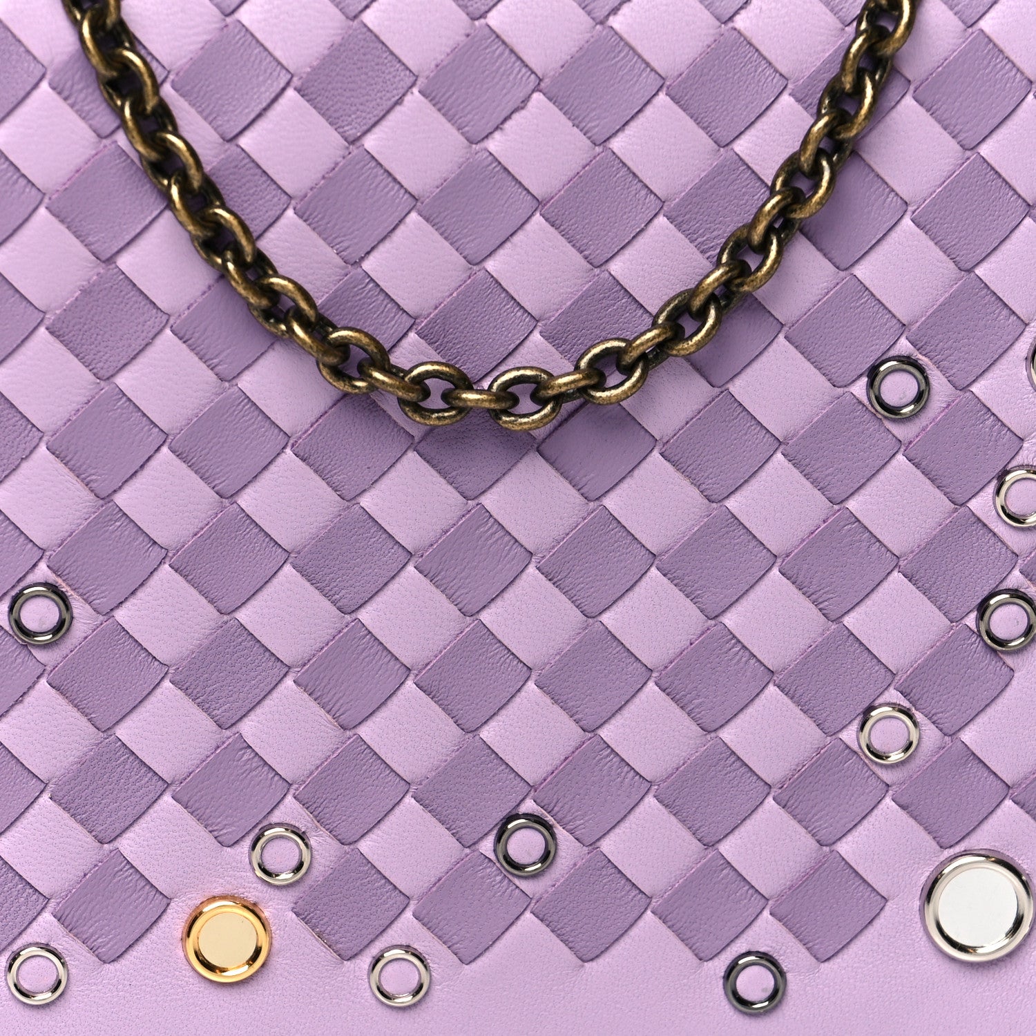 Bottega Veneta Nappa Intrecciato Studded Embellished Chain Wallet Purple 7 of 9