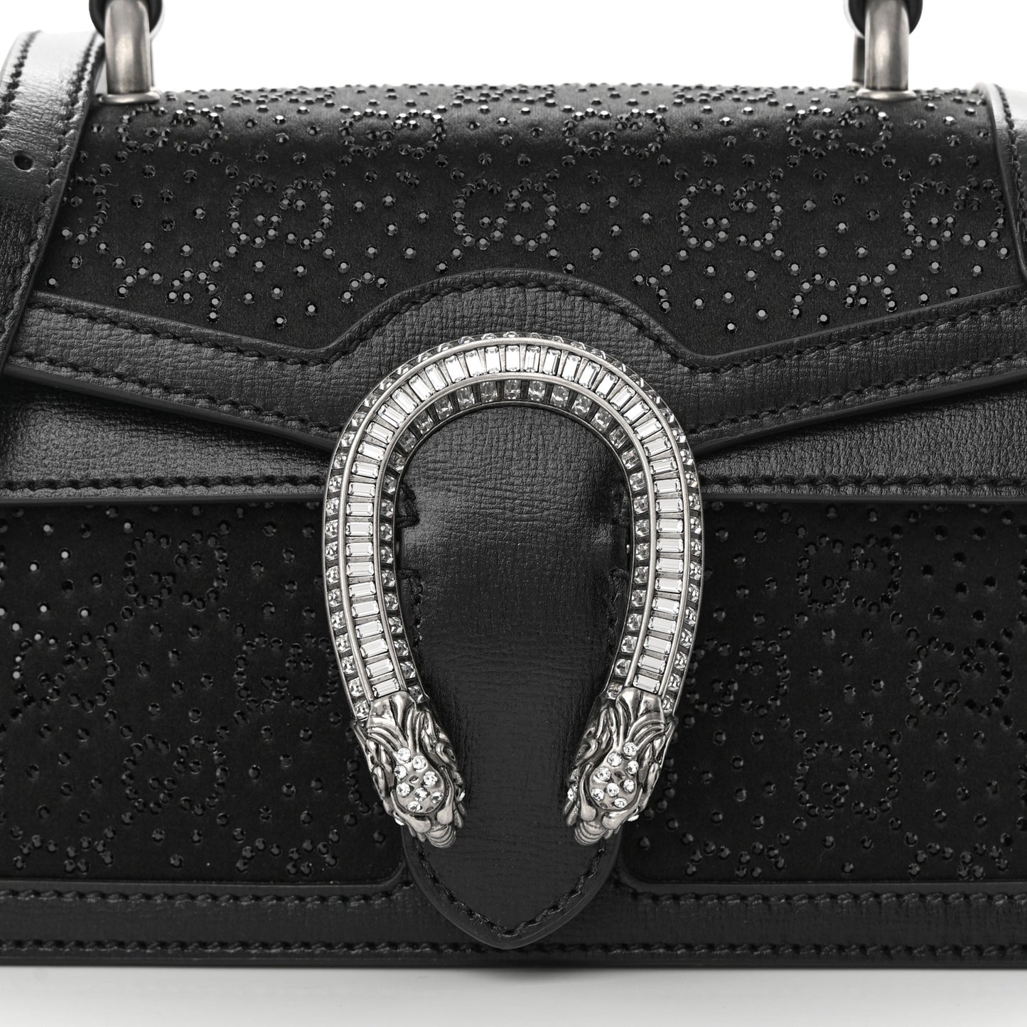 Satin Crystal GG Monogram Mini Dionysus Top Handle Bag Black