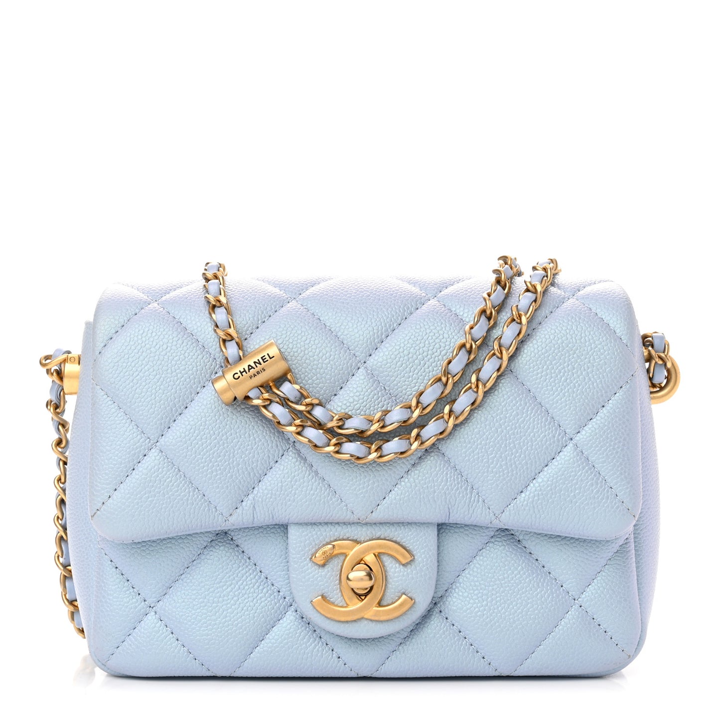 Iridescent Caviar Quilted Mini My Perfect Flap Light Blue