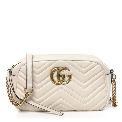 Gucci Calfskin Matelasse Small GG Marmont Chain Shoulder Bag White 1 of 19