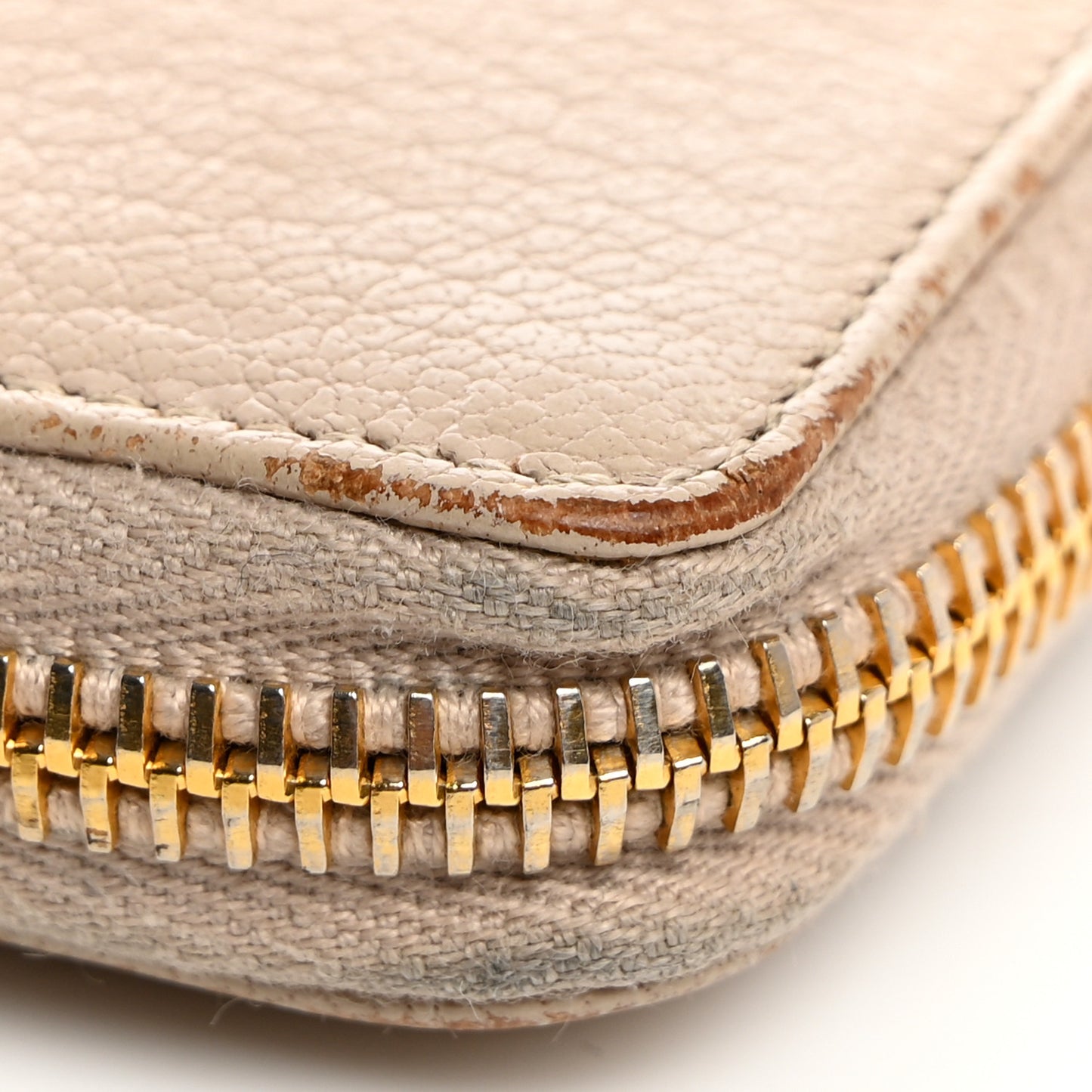 Chevre Gold Metallic Edge Hardware Continental Zip Around Wallet Beige Sable
