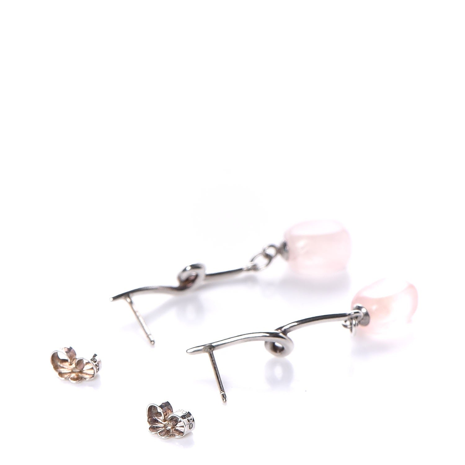 Tiffany Sterling Silver Rose Quartz Twirl Drop Earrings 3 of 4
