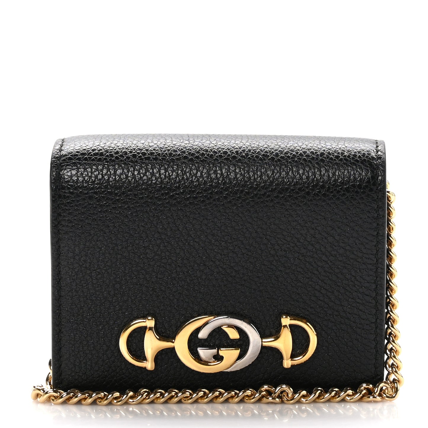Grainy Calfskin Zumi Chain Card Case Wallet Black