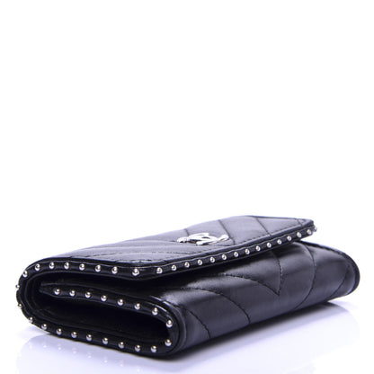 Chanel Lambskin Chevron Quilted Studded Card Holder Black 4 of 9