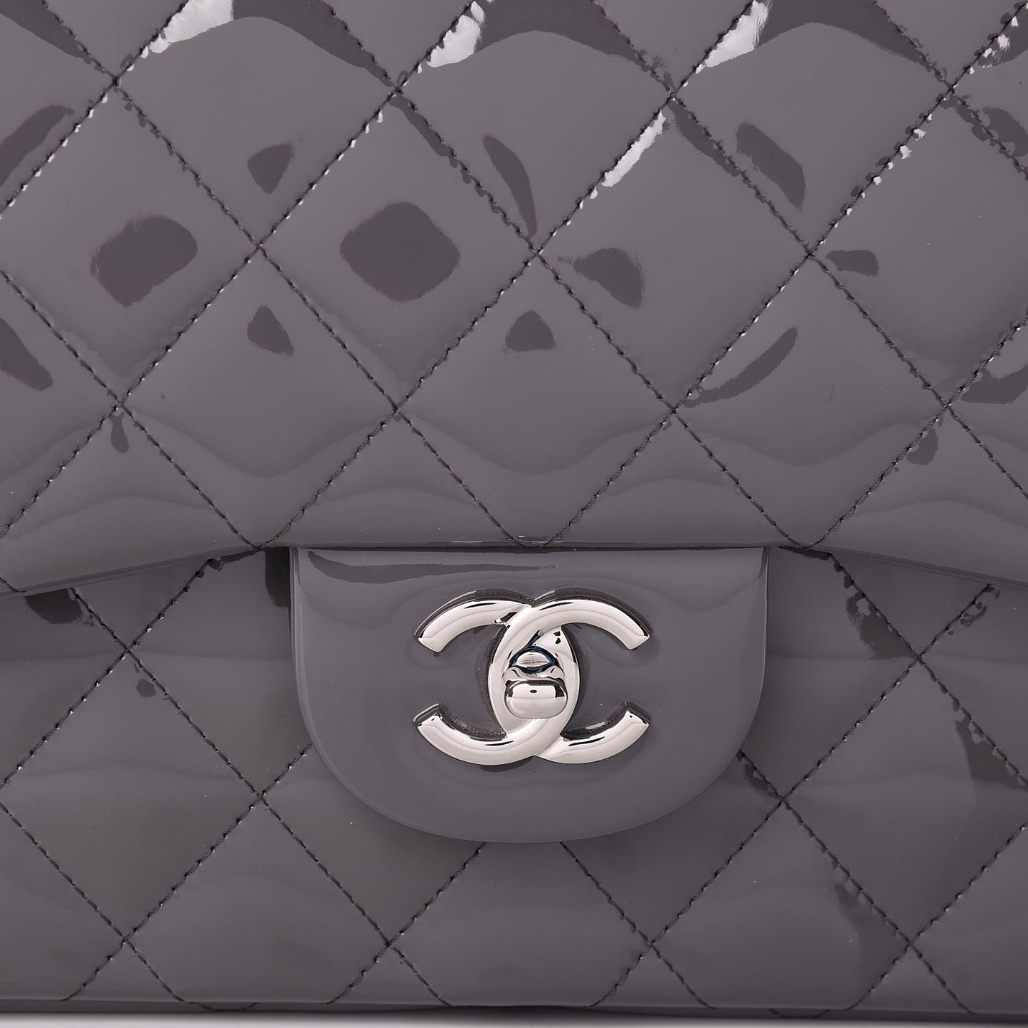 Patent Quilted Jumbo Double Flap Grey