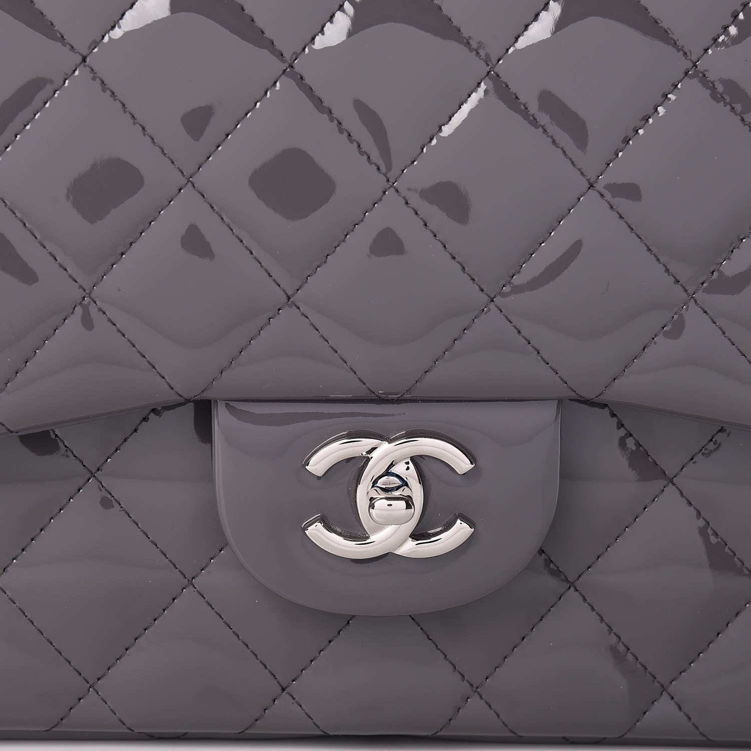 Chanel Patent Quilted Jumbo Double Flap Grey 8 of 11