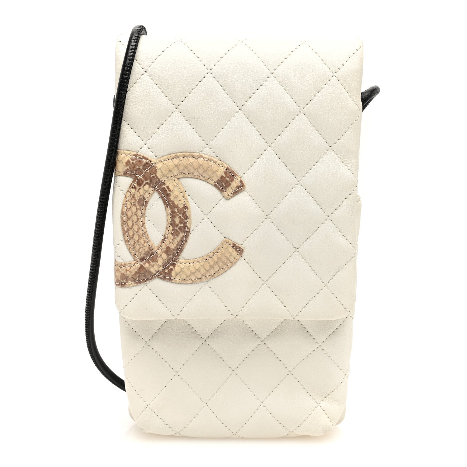Chanel Calfskin Snakeskin Quilted Cambon Crossbody Bag White 1 of 10