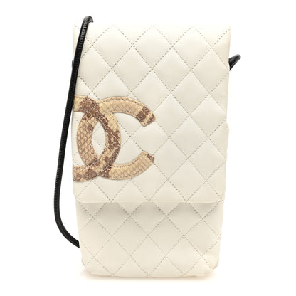 Chanel Calfskin Snakeskin Quilted Cambon Crossbody Bag White 1 of 10