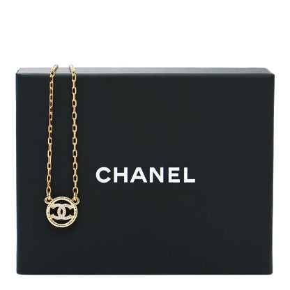 Chanel Crystal Metal CC Round Pendant Necklace Gold 6 of 6