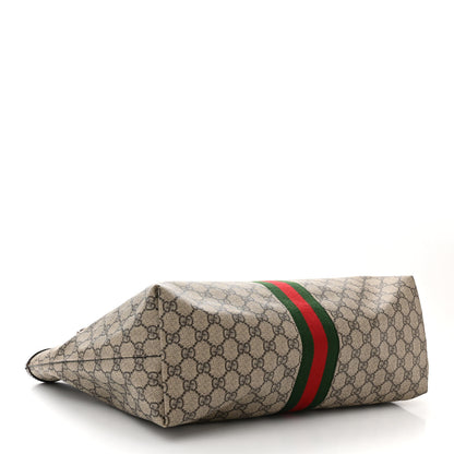 Gucci GG Supreme Monogram Textured Calfskin Web Medium Ophidia Shopping Tote Beige Ebony New Acero 4 of 11