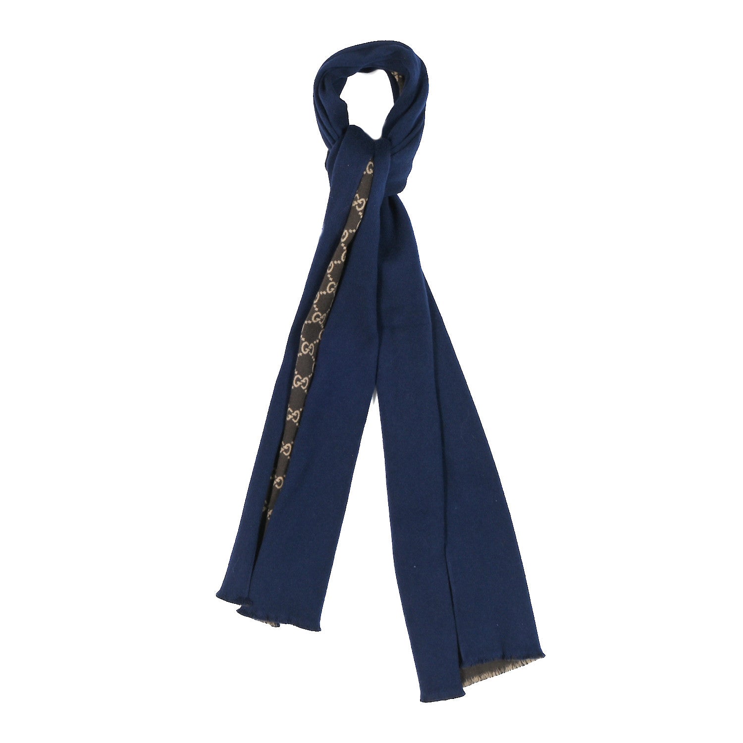 Gucci Wool Silk GG Monogram Ripon Simple Scarf Brown Blue 1 of 5