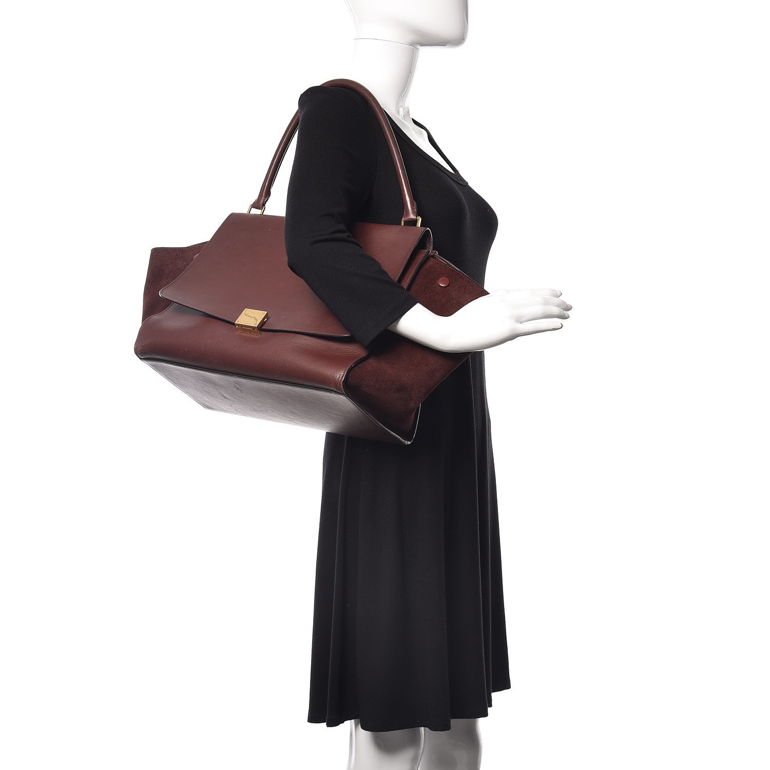 Celine Smooth Calfskin Suede Large Trapeze Burgundy 2 of 21