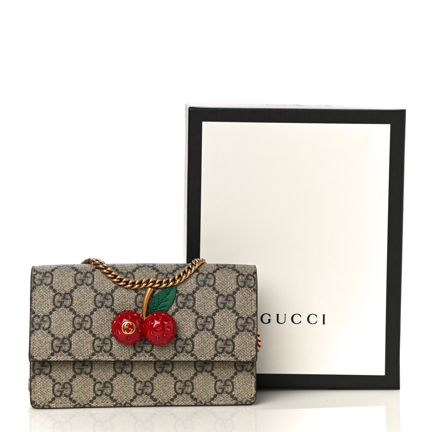 GG Supreme Monogram Mini Cherry Chain Bag