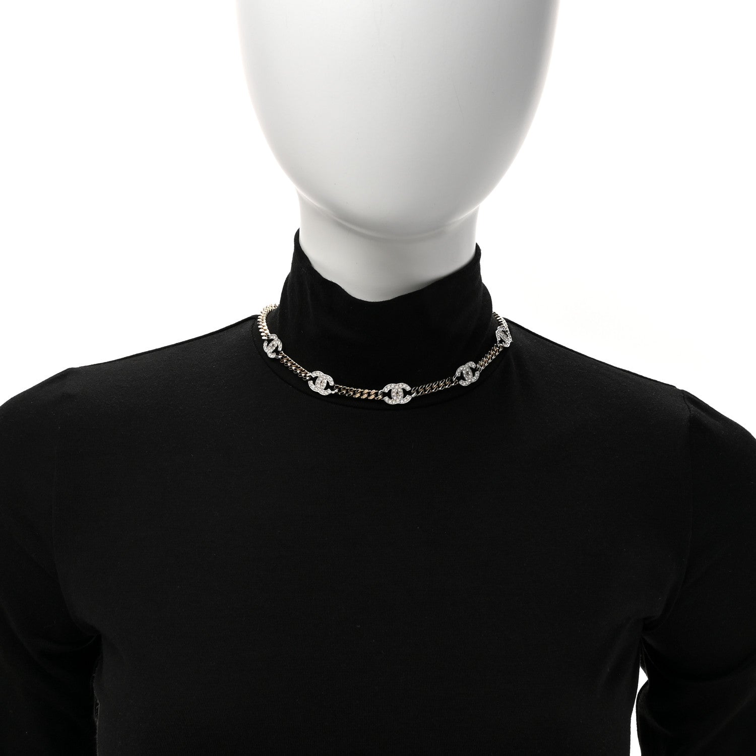 Chanel Crystal Chain CC Link Choker Gold Silver 2 of 5