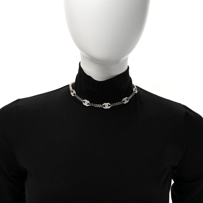 Chanel Crystal Chain CC Link Choker Gold Silver 2 of 5