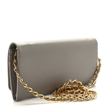 Prada Saffiano Metal Oro Chain Wallet Argilla 3 of 9