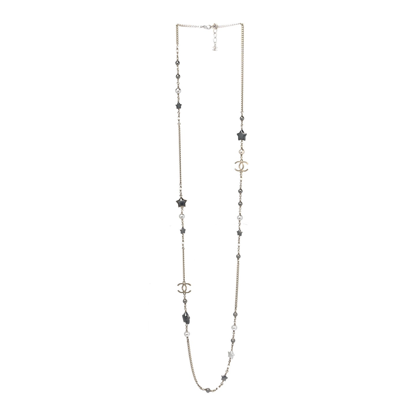 Resin Pearl Star CC Necklace Grey Silver