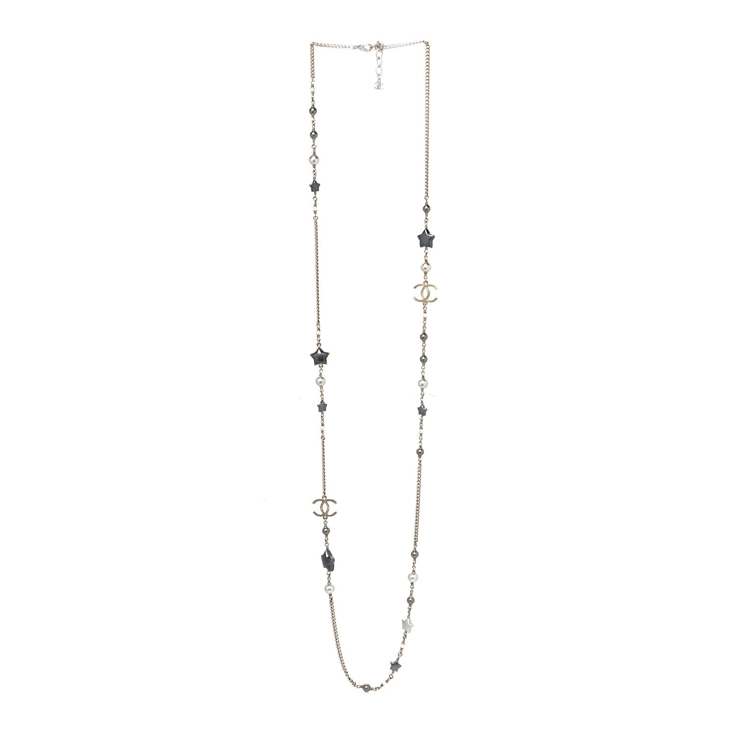 Chanel Resin Pearl Star CC Necklace Grey Silver 3 of 5