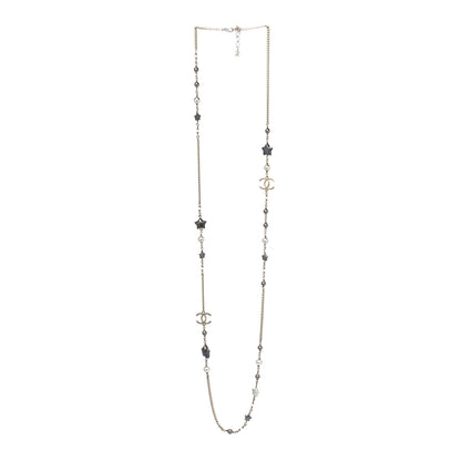 Chanel Resin Pearl Star CC Necklace Grey Silver 3 of 5