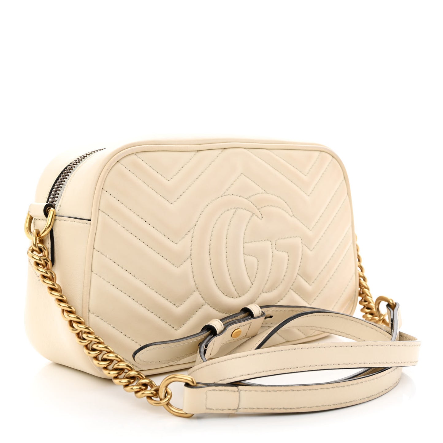 Calfskin Matelasse Small GG Marmont Chain Shoulder Bag White