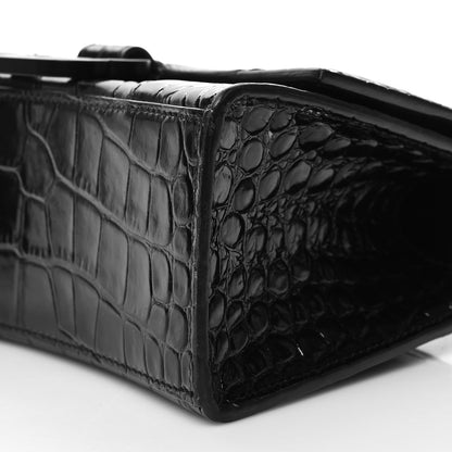 Balenciaga Shiny Calfskin Monochrome Crocodile Embossed Small Hourglass Top Handle Bag Black 9 of 10