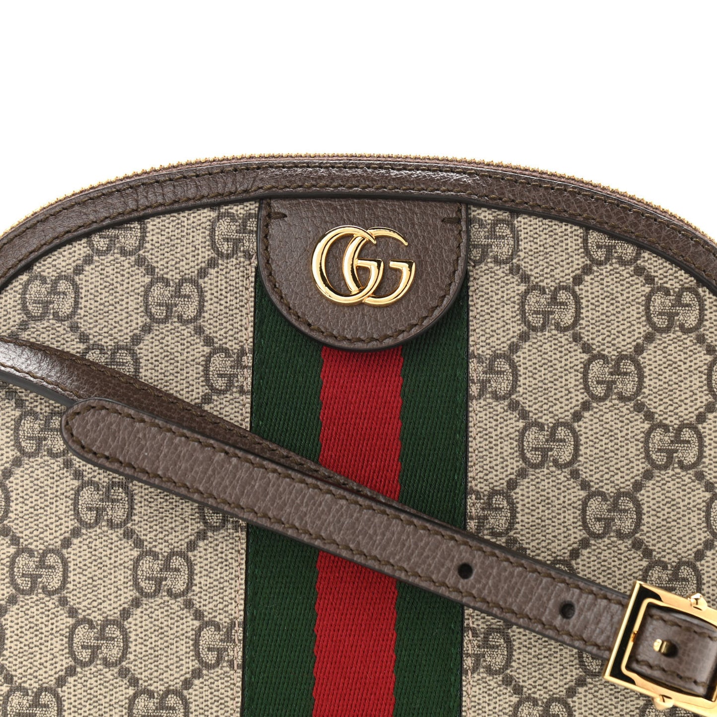 GG Supreme Monogram Textured Dollar Calfskin Web Small Ophidia Dome Shoulder Bag Beige Ebony New Acero