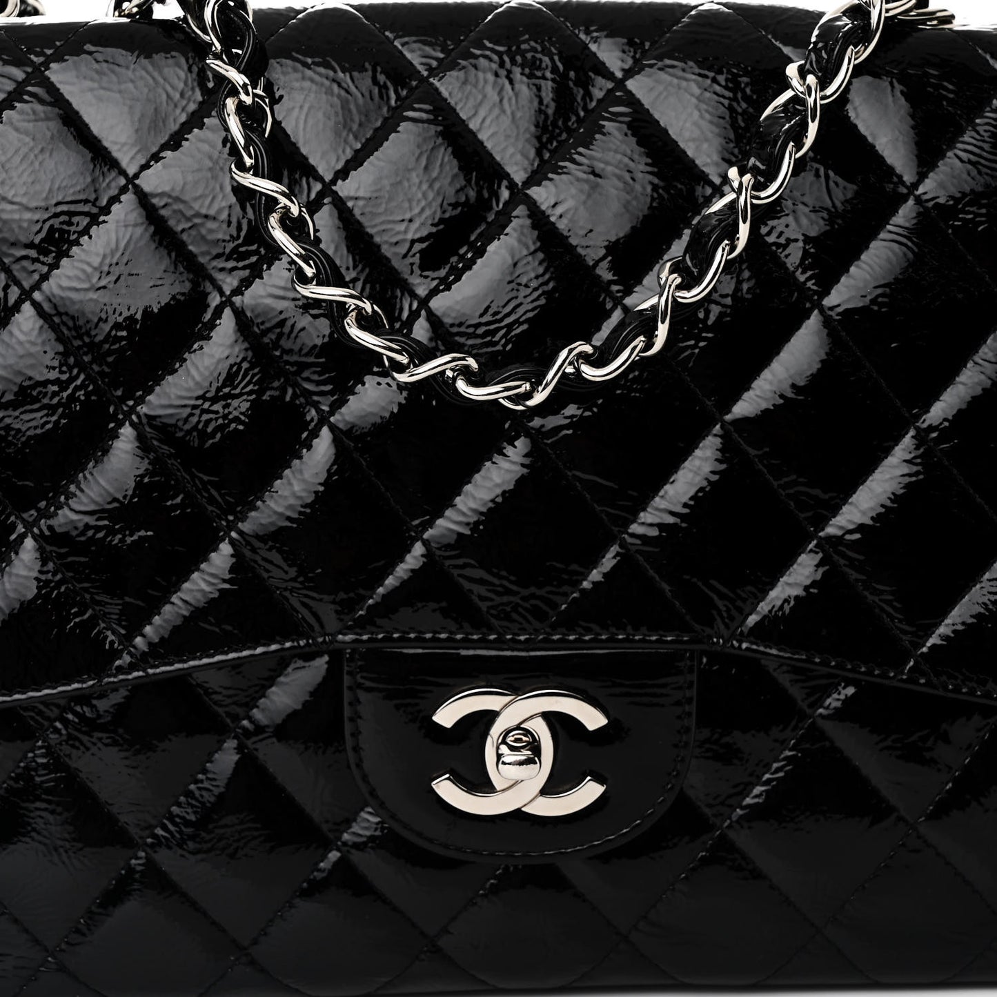 Distressed Patent Quilted Jumbo Single Flap Black