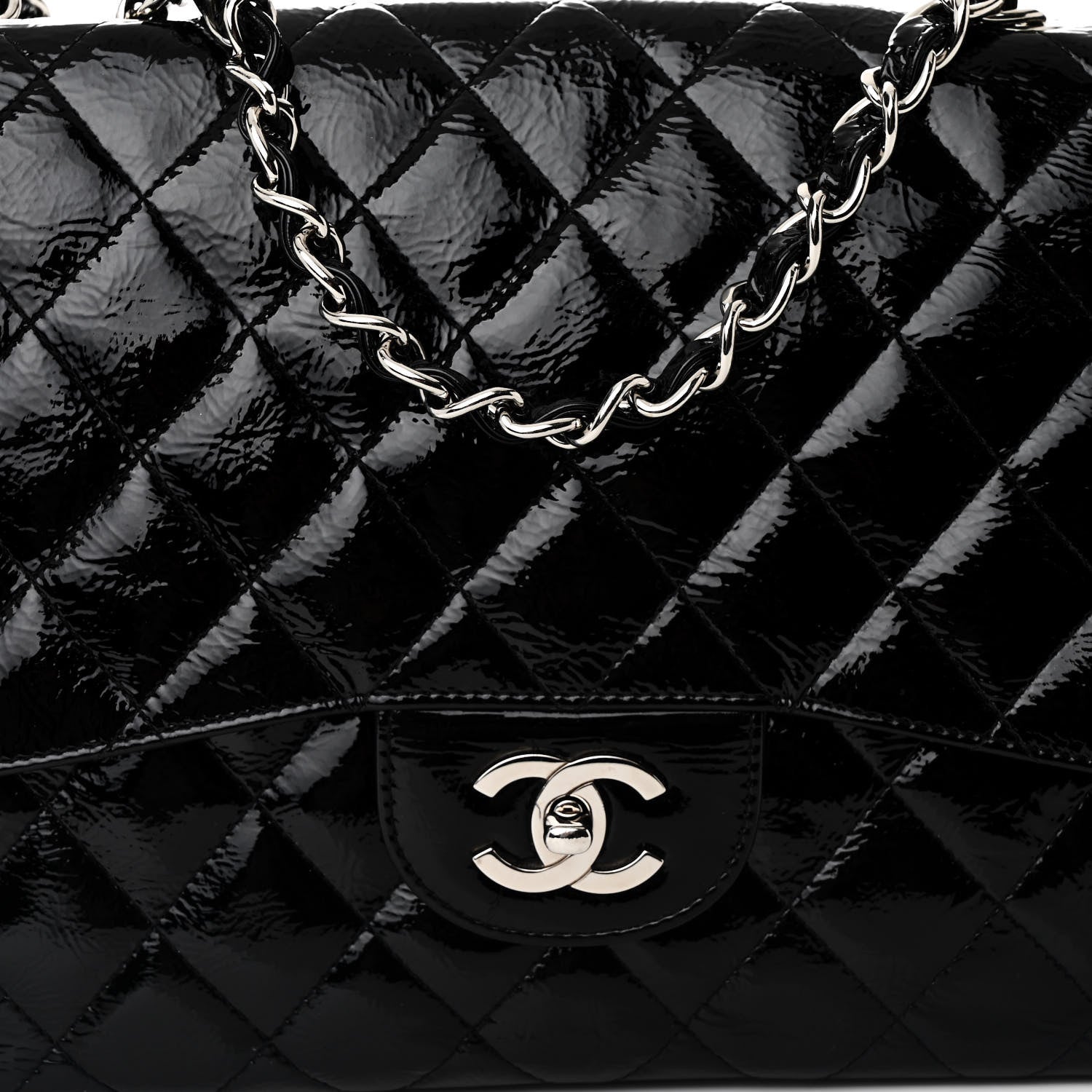 Chanel Distressed Patent Quilted Jumbo Single Flap Black 8 of 11