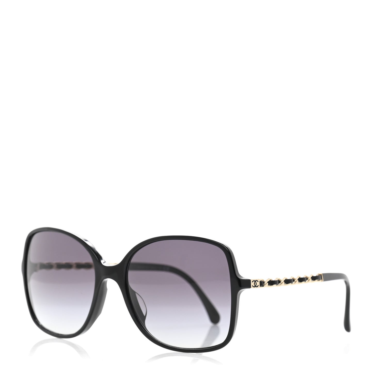 Acetate Metal Lambskin Square Chain Sunglasses 5210-Q-A Black