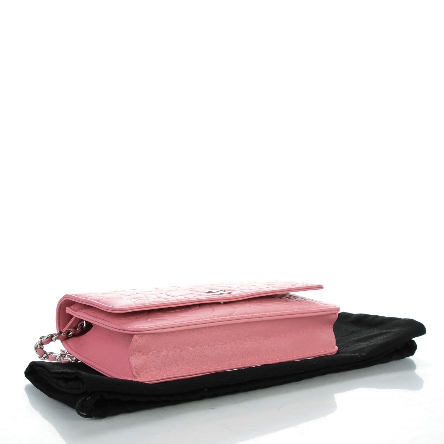 Chanel Lambskin Camellia Embossed Wallet on Chain WOC Pink 4 of 7