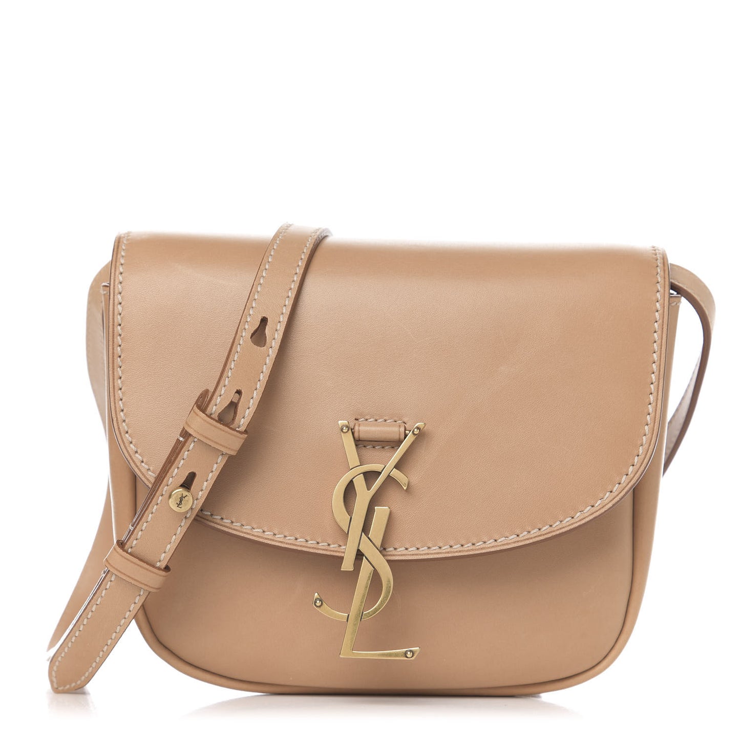 Smooth Vintage Calfskin Small Kaia Satchel Brown Gold