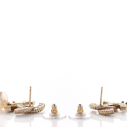 Chanel Crystal Timeless CC Pearl Drop Earrings Light Gold 3 of 4