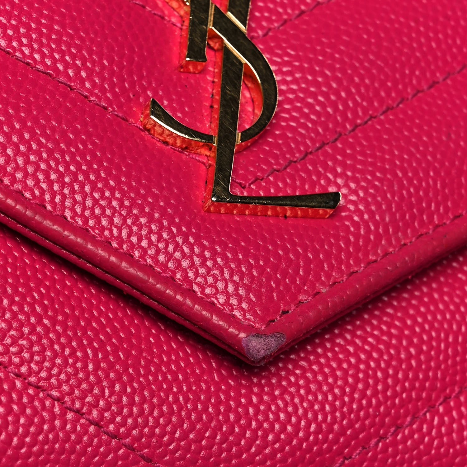 Saint Laurent Grain De Poudre Matelasse Chevron Small Monogram Envelope Wallet Bubblegum 10 of 12