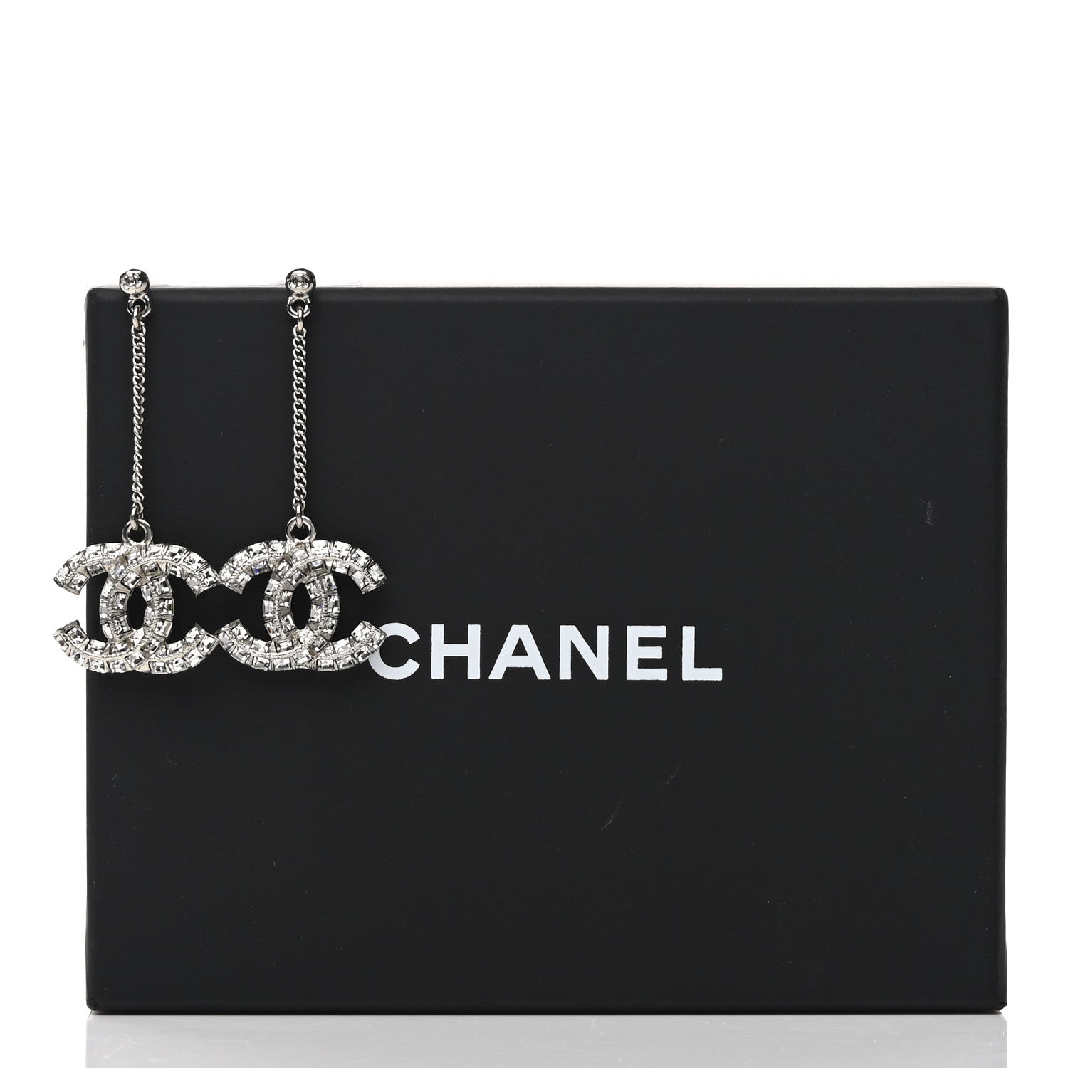 Chanel Baguette Crystal CC Drop Earrings Silver 4 of 4