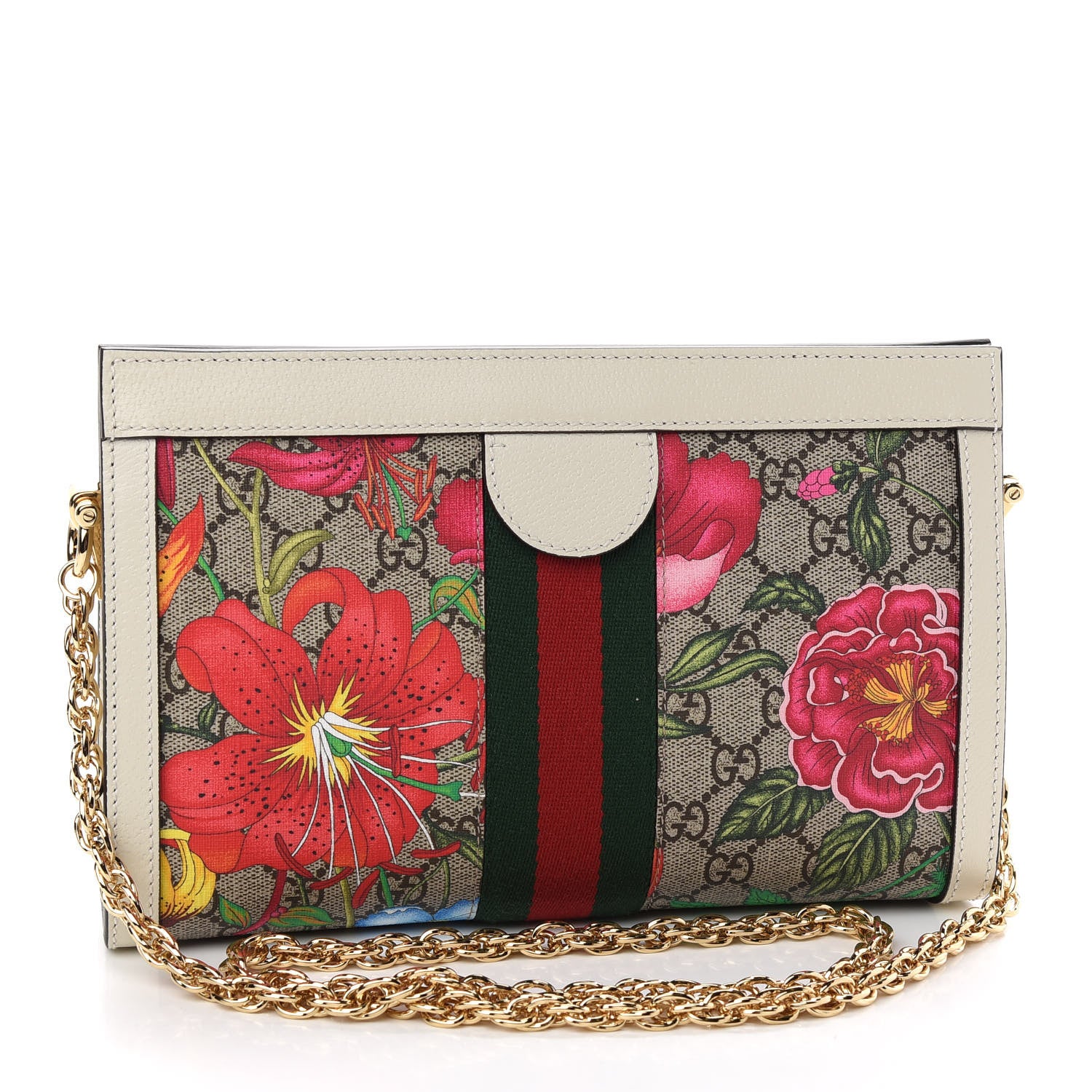 Gucci GG Supreme Monogram Flora Web Small Ophidia Chain Shoulder Bag White 3 of 9