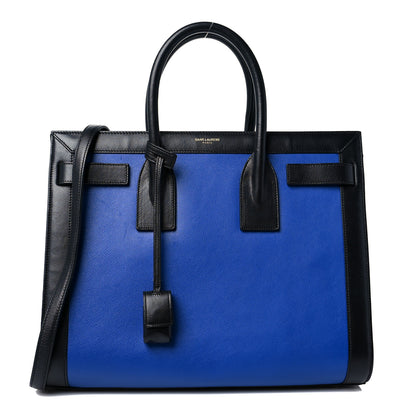 Saint Laurent Calfskin Bi-Color Small Sac De Jour Royal Blue Black 1 of 8