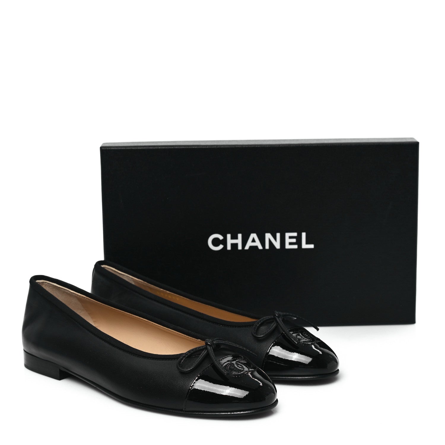 Chanel Lambskin Patent Cap Toe Ballerina Flats 38.5 Black 9 of 9
