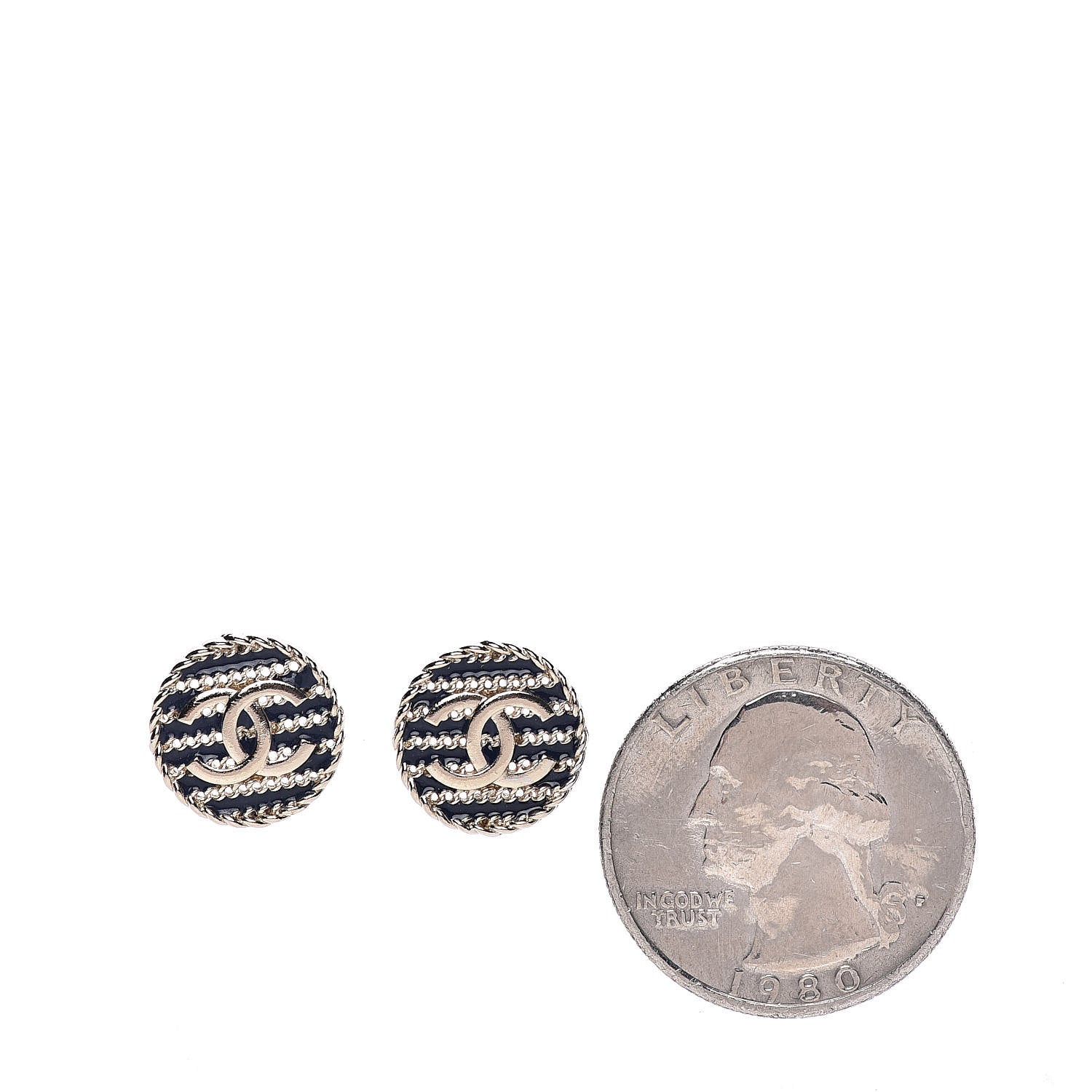 Chanel Metal Chain CC Round Earrings Gold Blue 2 of 5