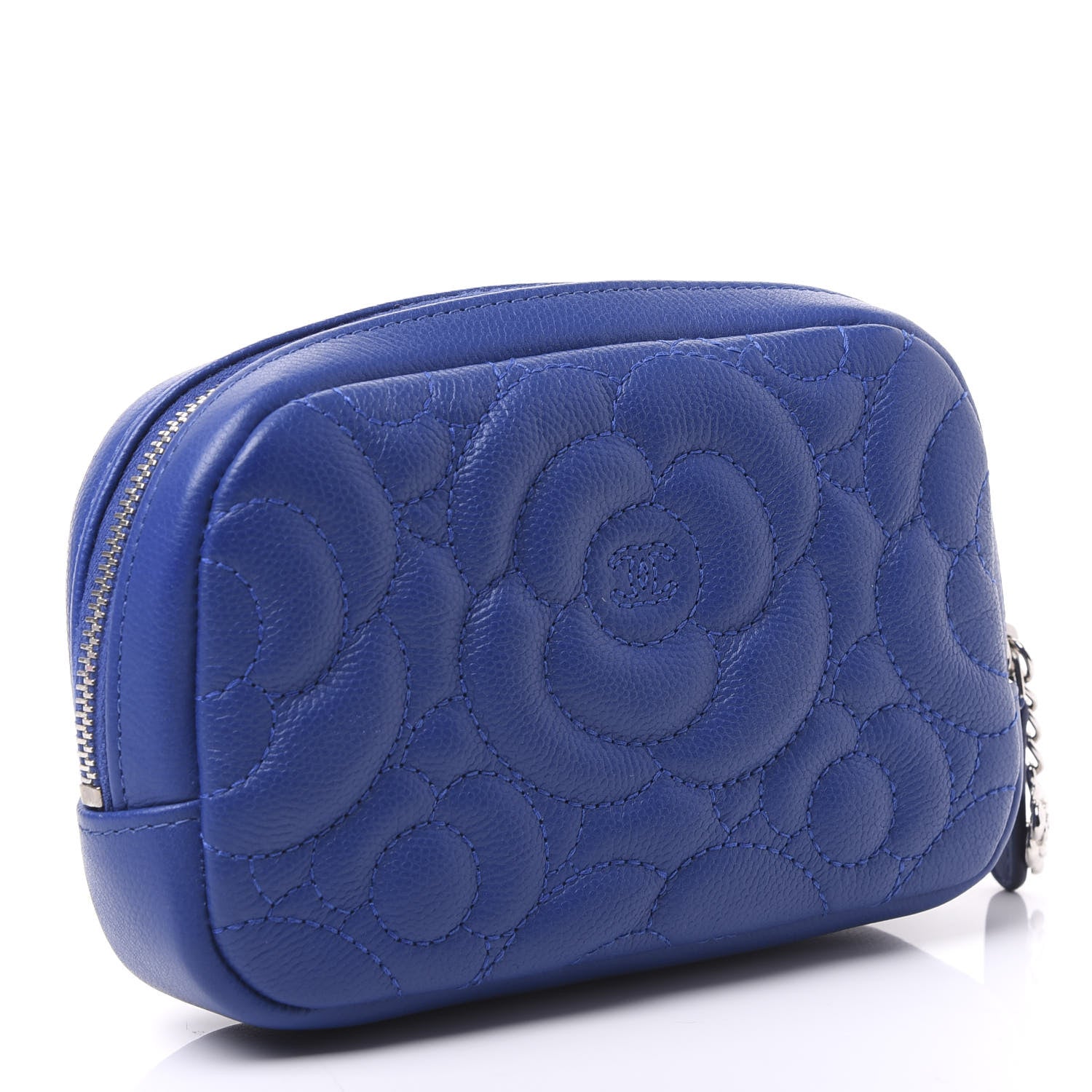 Chanel Caviar Camellia Embossed Small Cosmetic Case Blue 2 of 10