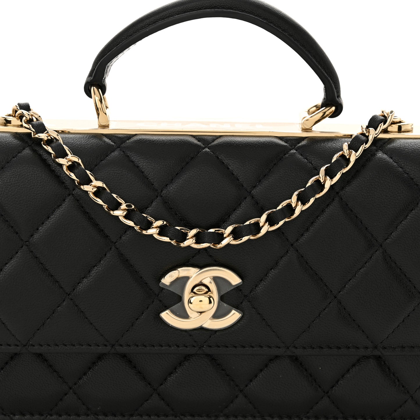 Lambskin Quilted Trendy CC Dual Handle Clutch With Chain Black