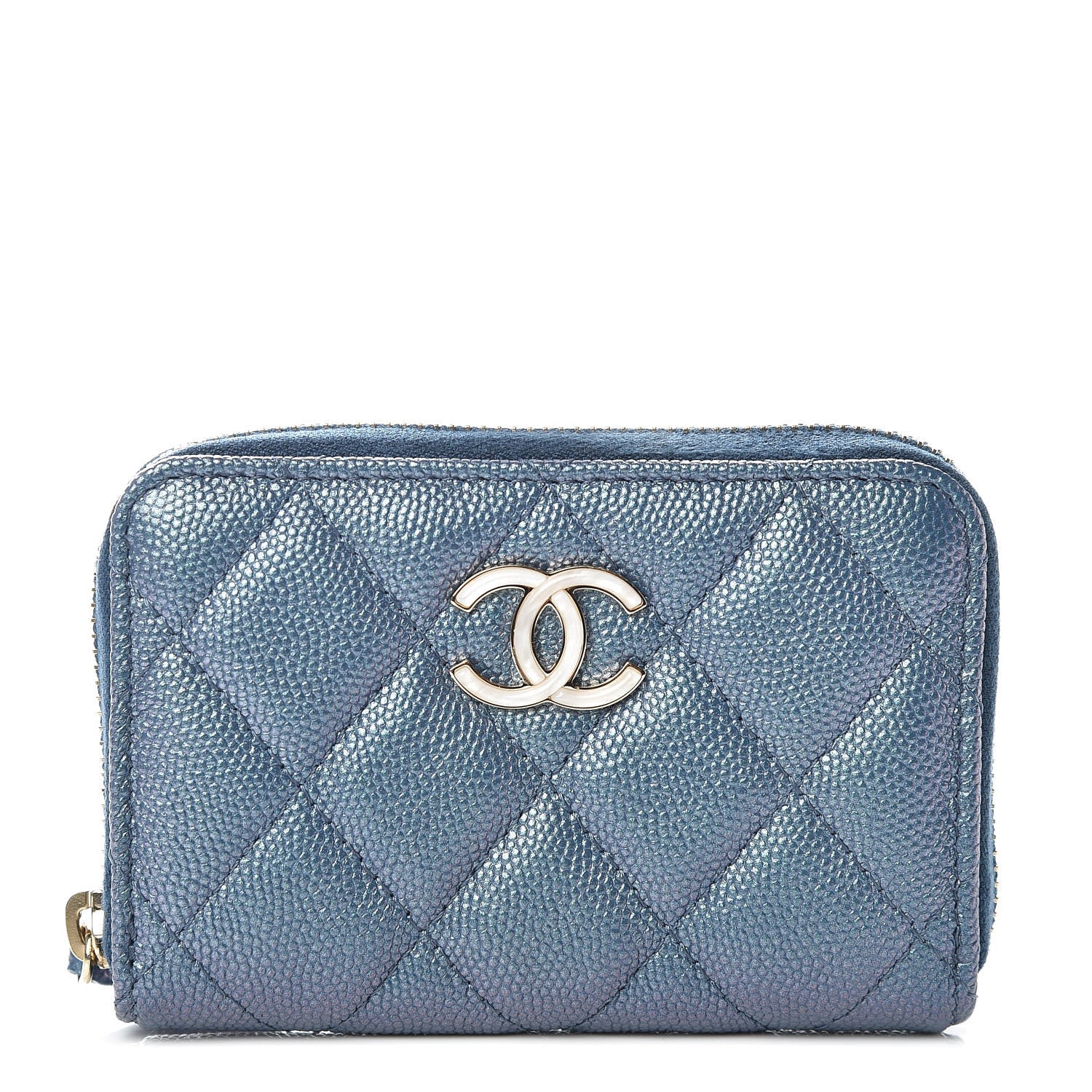 Chanel Iridescent Caviar Quilted Zip Coin Purse Blue 1 of 8