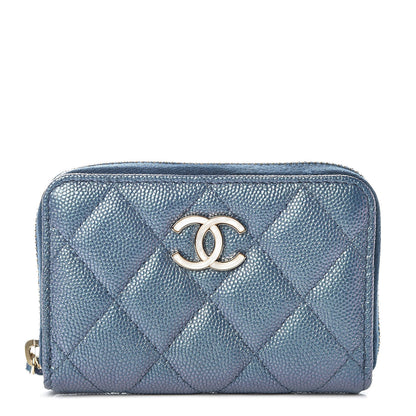 Chanel Iridescent Caviar Quilted Zip Coin Purse Blue 1 of 8