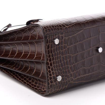 Saint Laurent Calfskin Crocodile Embossed Small Sac De Jour Brown 7 of 9