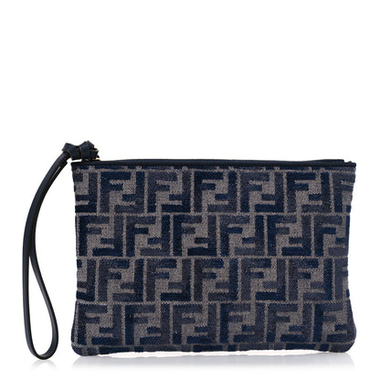 Fendi Chenille Vitello Grace FF Flat Pouch Grigio Notte Flamingo 1 of 8