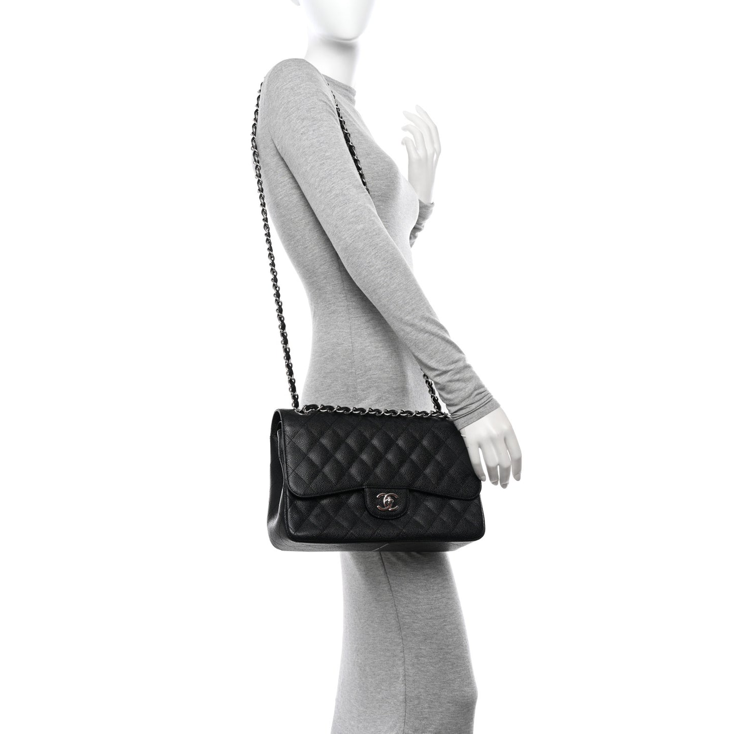 Caviar Quilted Jumbo Double Flap Black